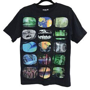 Y2K Hurley Graphic Tee Mens L Y2K TV Screen Collage Surf Skate Shirt‎